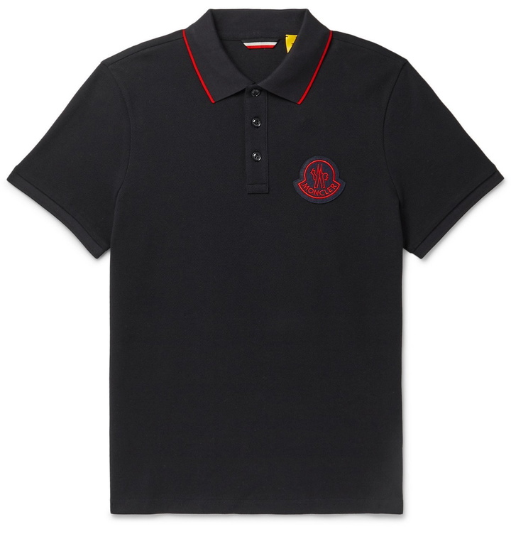 Photo: Moncler Genius - Slim-Fit Contrast-Tipped Logo-Appliquéd Cotton-Piqué Polo Shirt - Black