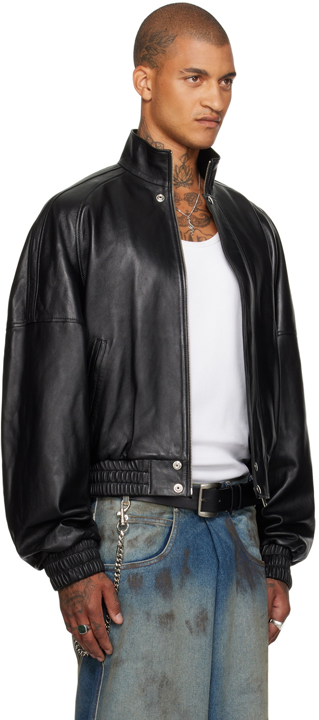 LU'U DAN Black Blouson Leather Jacket