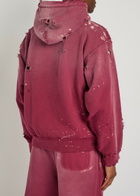 Satoshi Nakamoto Luke Printed Hooded Distressed Cotton Sweatshirt Burgundy