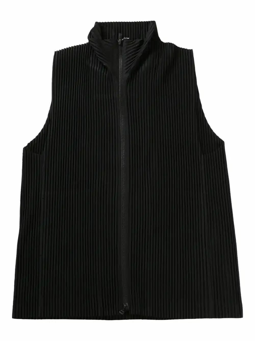 Homme Plissé Issey Miyake Men's Pleated Tech Vest in Black