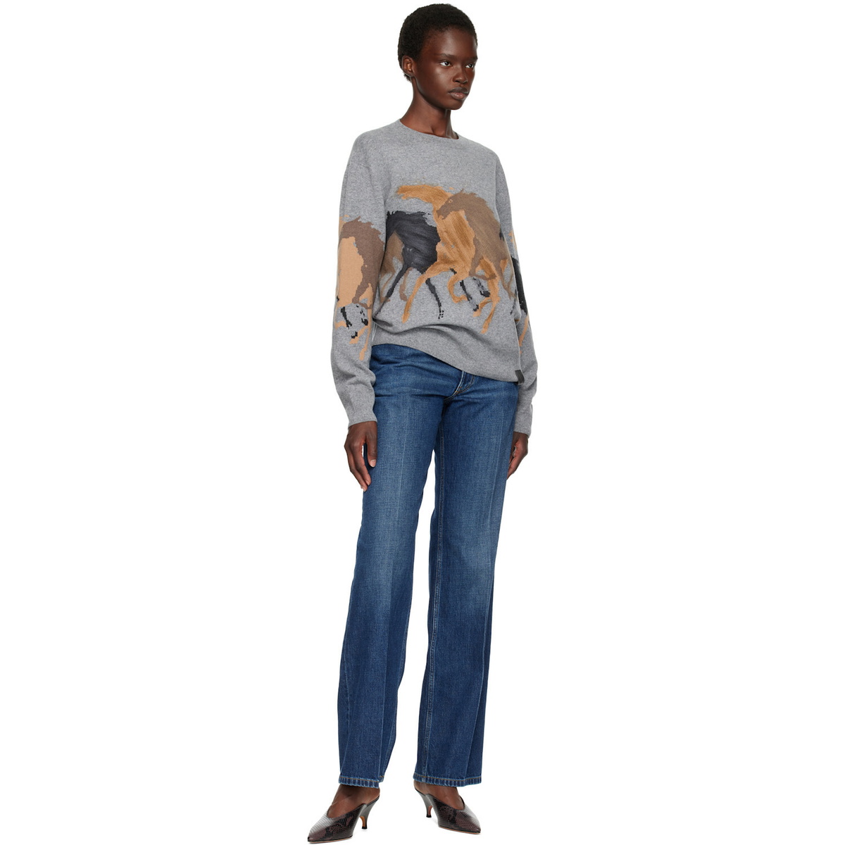 Stella McCartney Gray Racing Horses Sweater