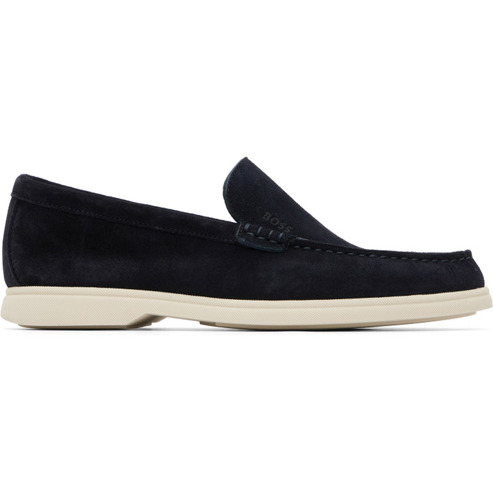 Photo: BOSS Navy Debossed-Logo Suede Loafers