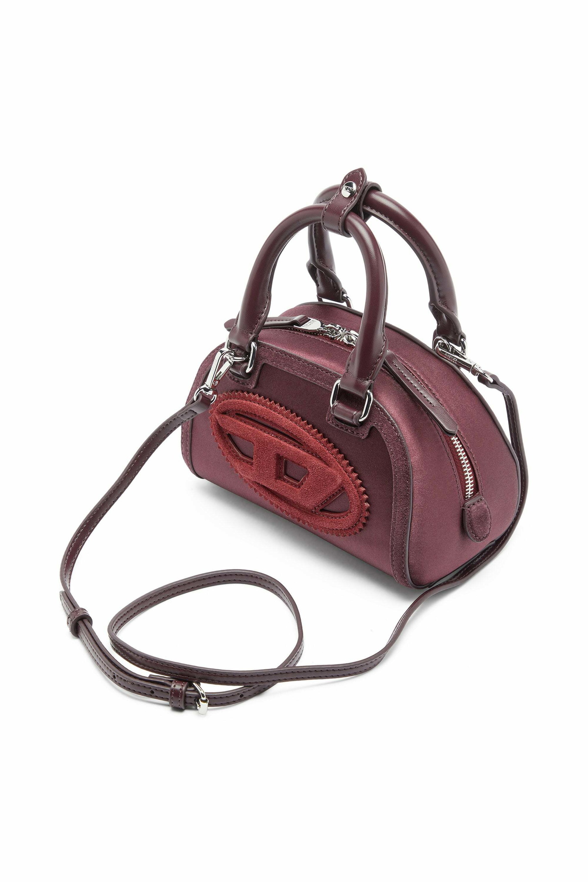 Diesel 1DR Dome - Small bowling bag in satin and suede - Crossbody Bags Womens in Red