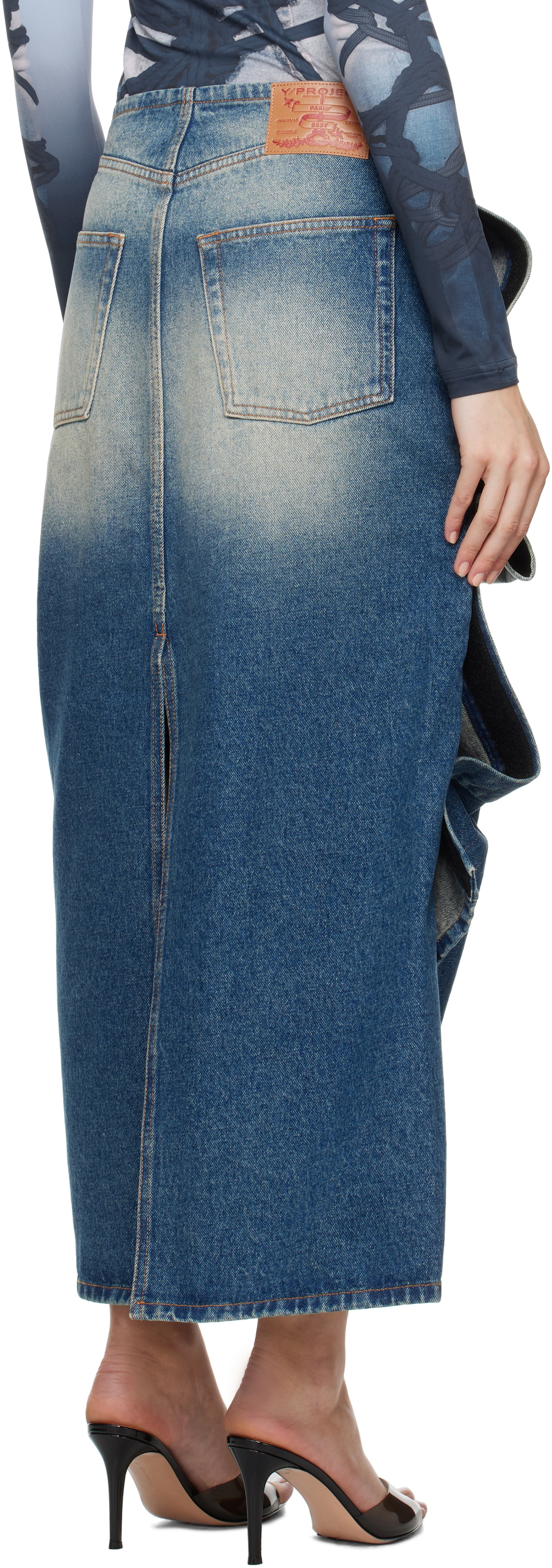Y/Project Blue Velcro Denim Midi Skirt