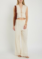 Solaqua Giulia Embroidered Wide-leg Trousers Ivory