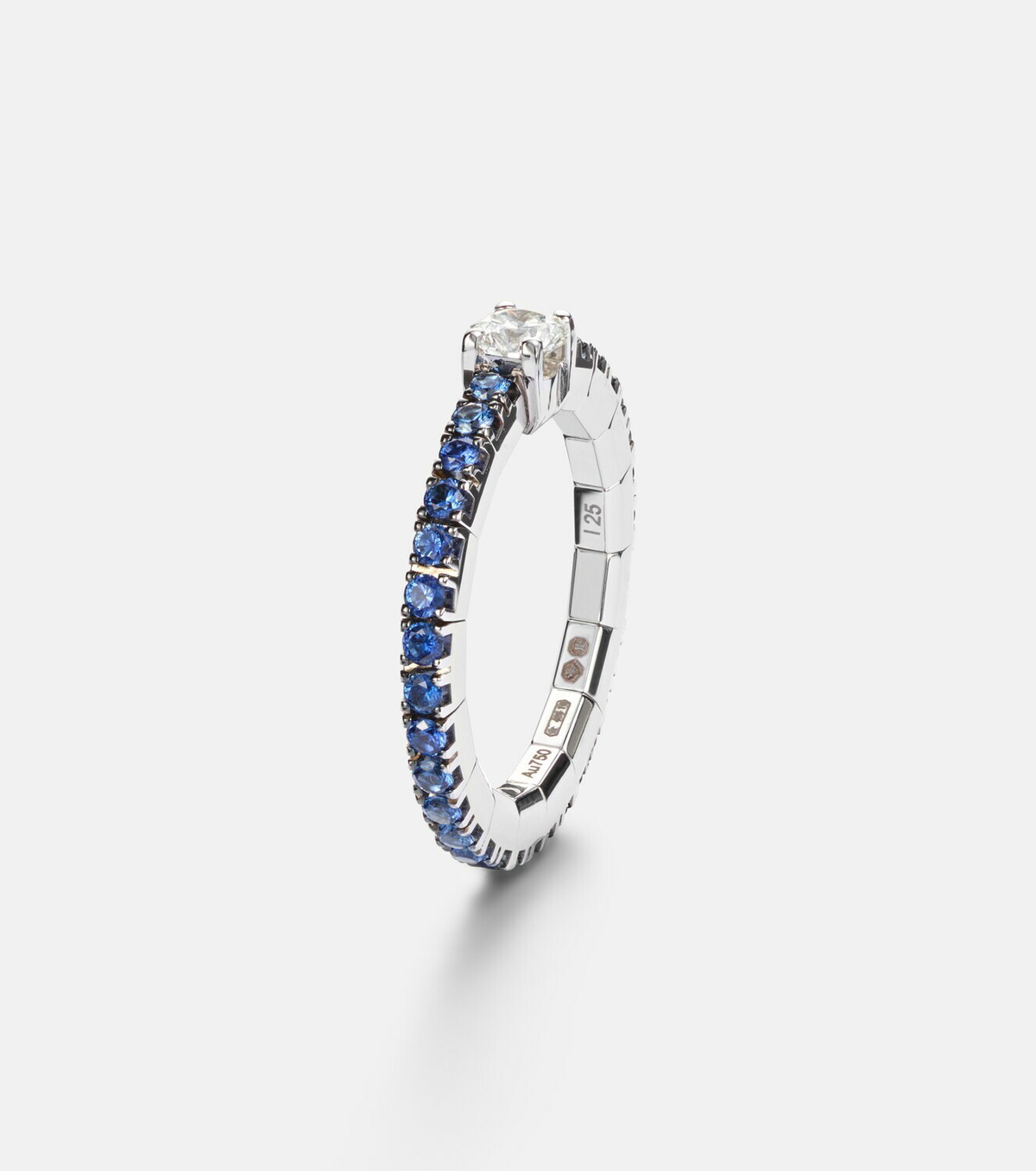 Bucherer Fine Jewellery Stretchy 18kt white gold ring with diamond and sapphires