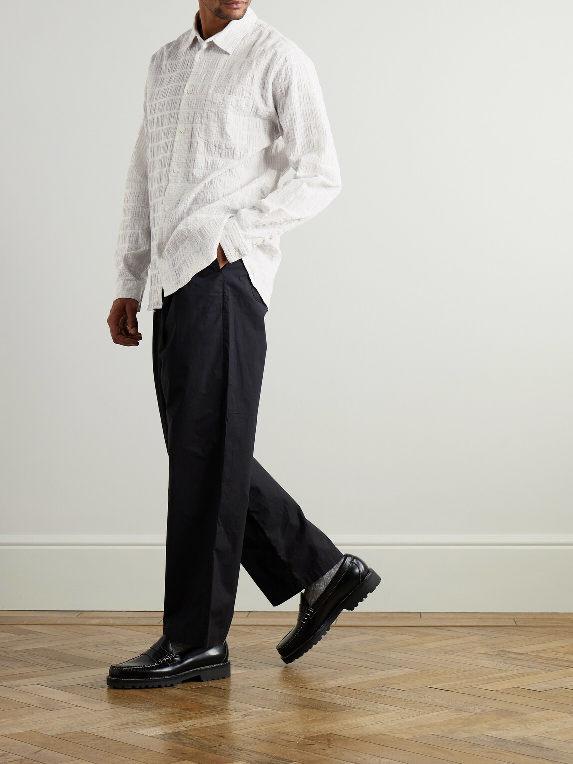 Folk - Straight-Leg Pleated Stretch Cotton-Ripstop Trousers - Black