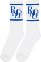 Rhude White & Blue Scramble Logo Socks