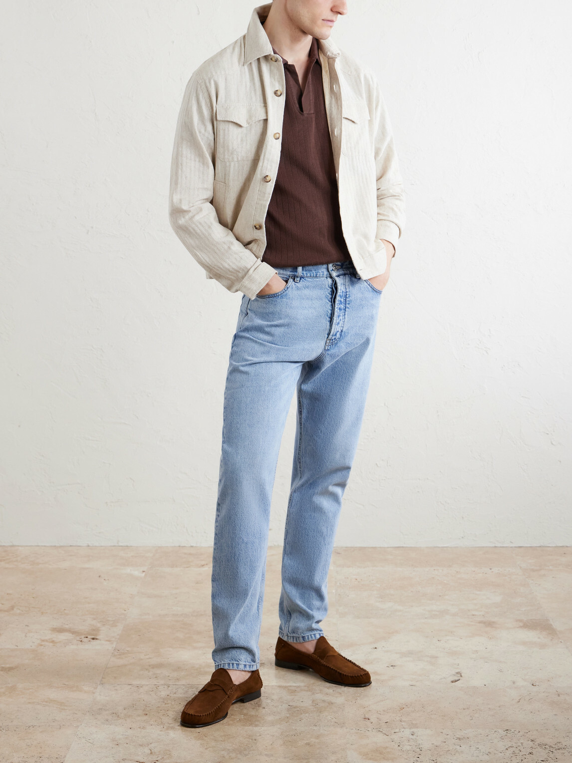 Oliver Spencer - Westcott Open-Collar Organic Cotton Polo Shirt - Brown
