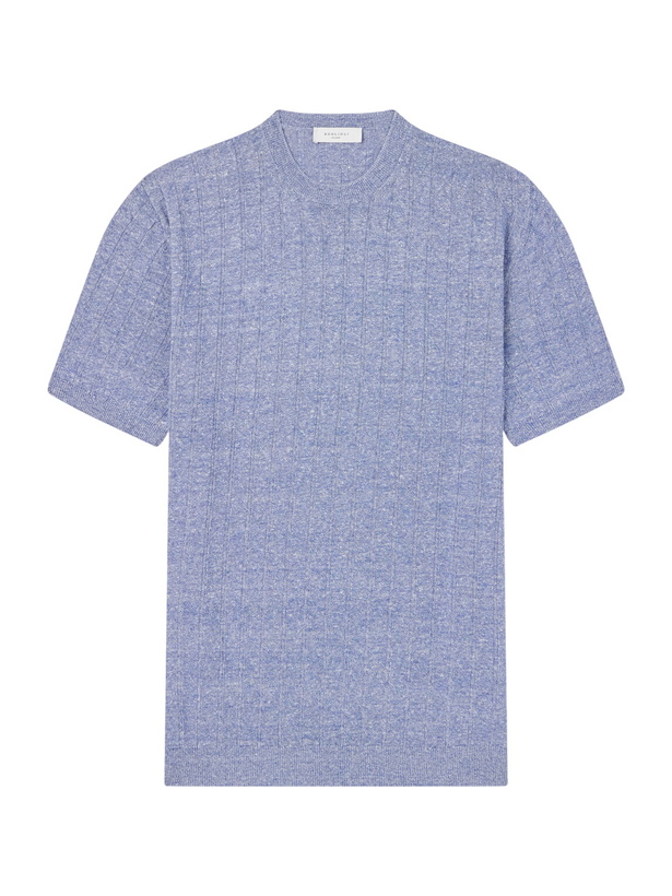 Photo: Boglioli - Ribbed Linen and Cotton-Blend T-Shirt - Blue
