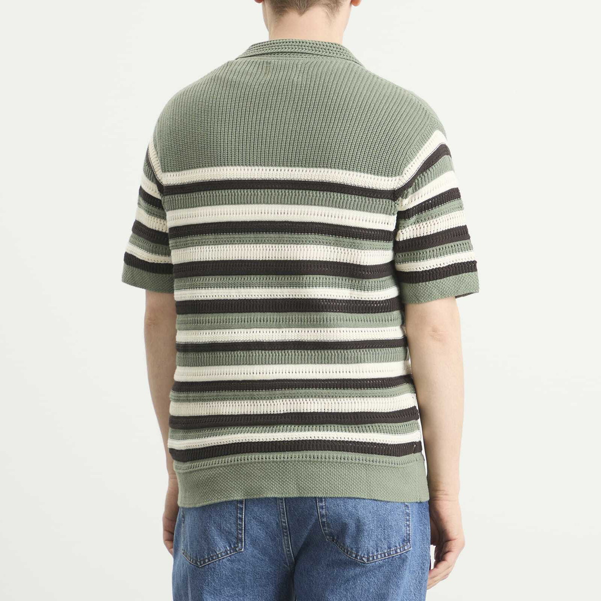 NN07 Men's Lars Stripe Polo Cardigan in Sea Spray