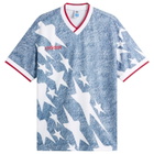 Adidas Men's Denim Graphic Jersey Top in White/Dark Blue