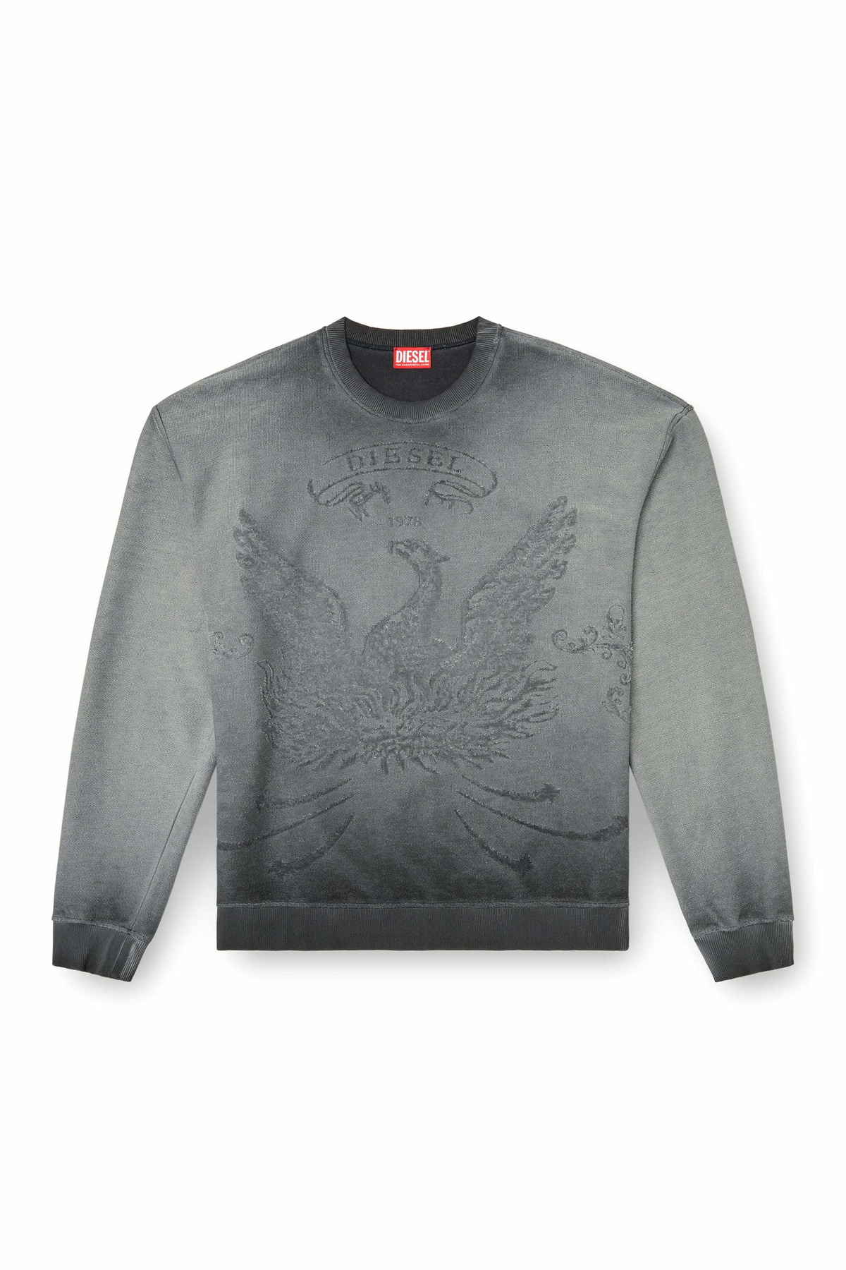Diesel Faded sweatshirt with devoré Phoenix logo - Sweaters Mens in Grey