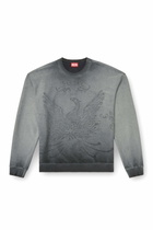 Diesel Faded sweatshirt with devoré Phoenix logo - Sweaters Mens in Grey