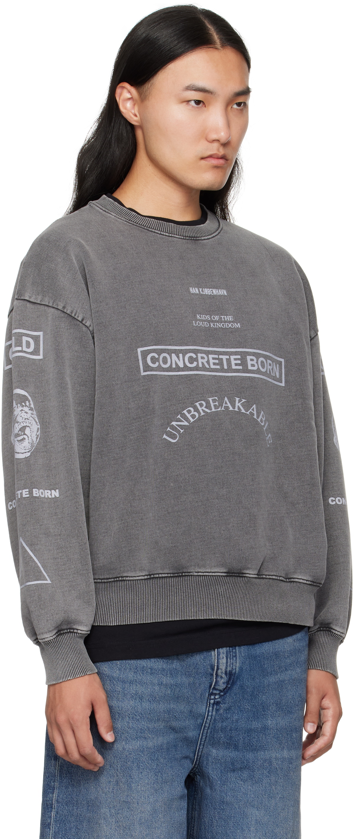 Han Kjobenhavn Gray Graphic Printed Crewneck Sweatshirt