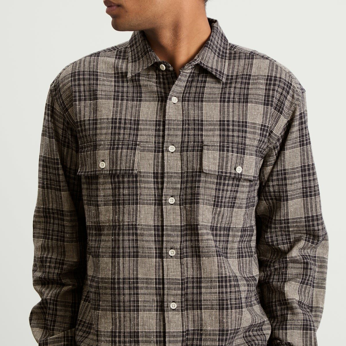Café Mountain Men's Double Pocket Heritage Shirt in Navy Slub Check