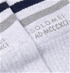 Brunello Cucinelli - Logo-Intarsia Striped Ribbed Mélange Cotton Socks - Gray