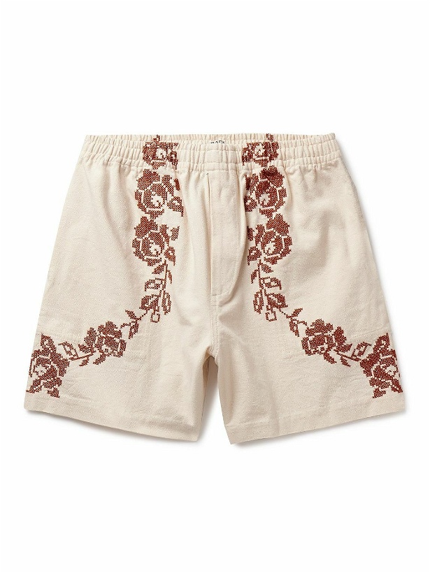 Photo: BODE - Straight-Leg Embroidered Cotton-Canvas Shorts - Neutrals