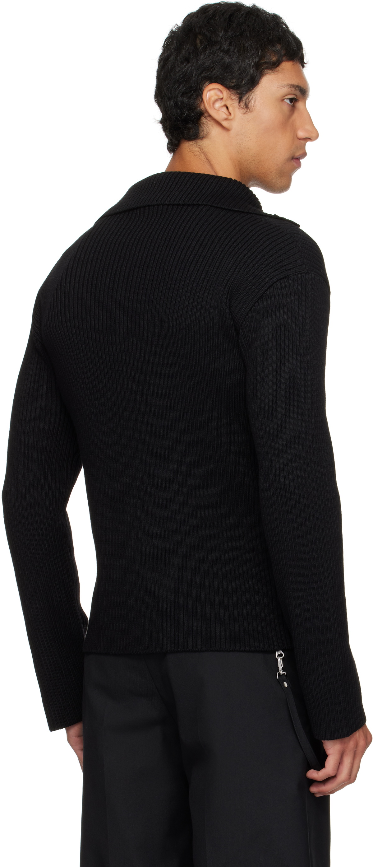 Courrèges Black Ribbed Wool Polo