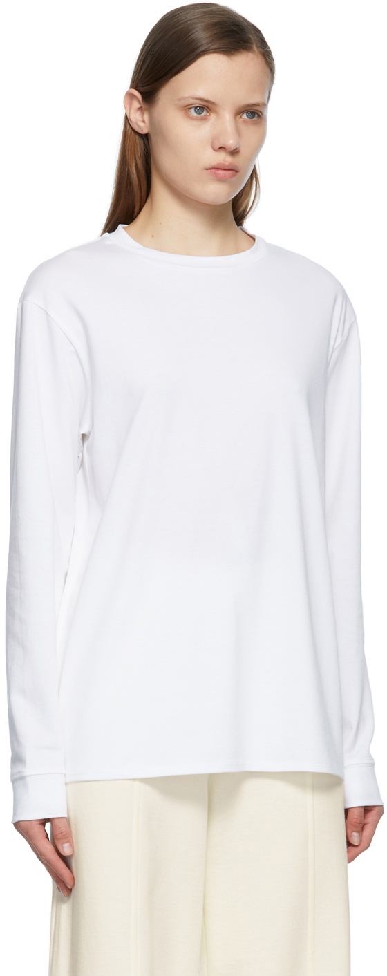 【関税込み】The Row ホワイト Ciles R 長袖Tシャツ The Row: White Ciles R Long Sleeve T-Shirt | SSENSE