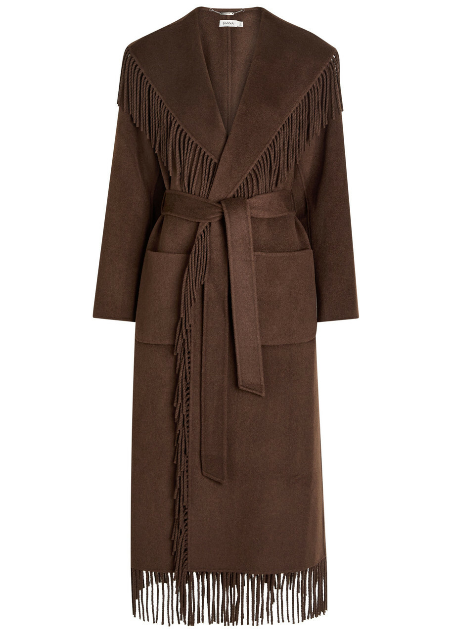 Simkhai Carrie Fringed Wool-blend Coat Chocolate