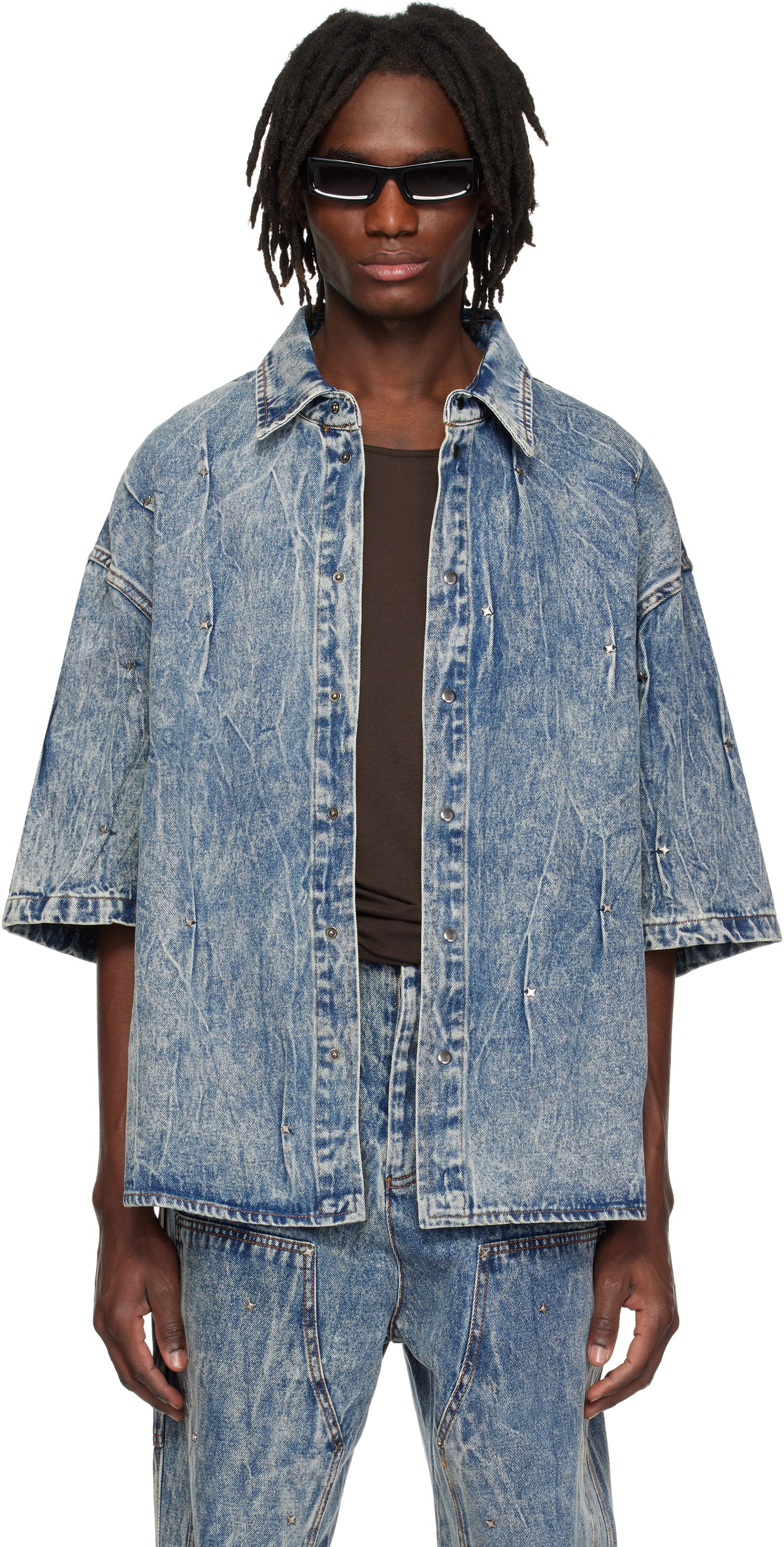 KUSIKOHC Blue Multi Rivet Denim Shirt