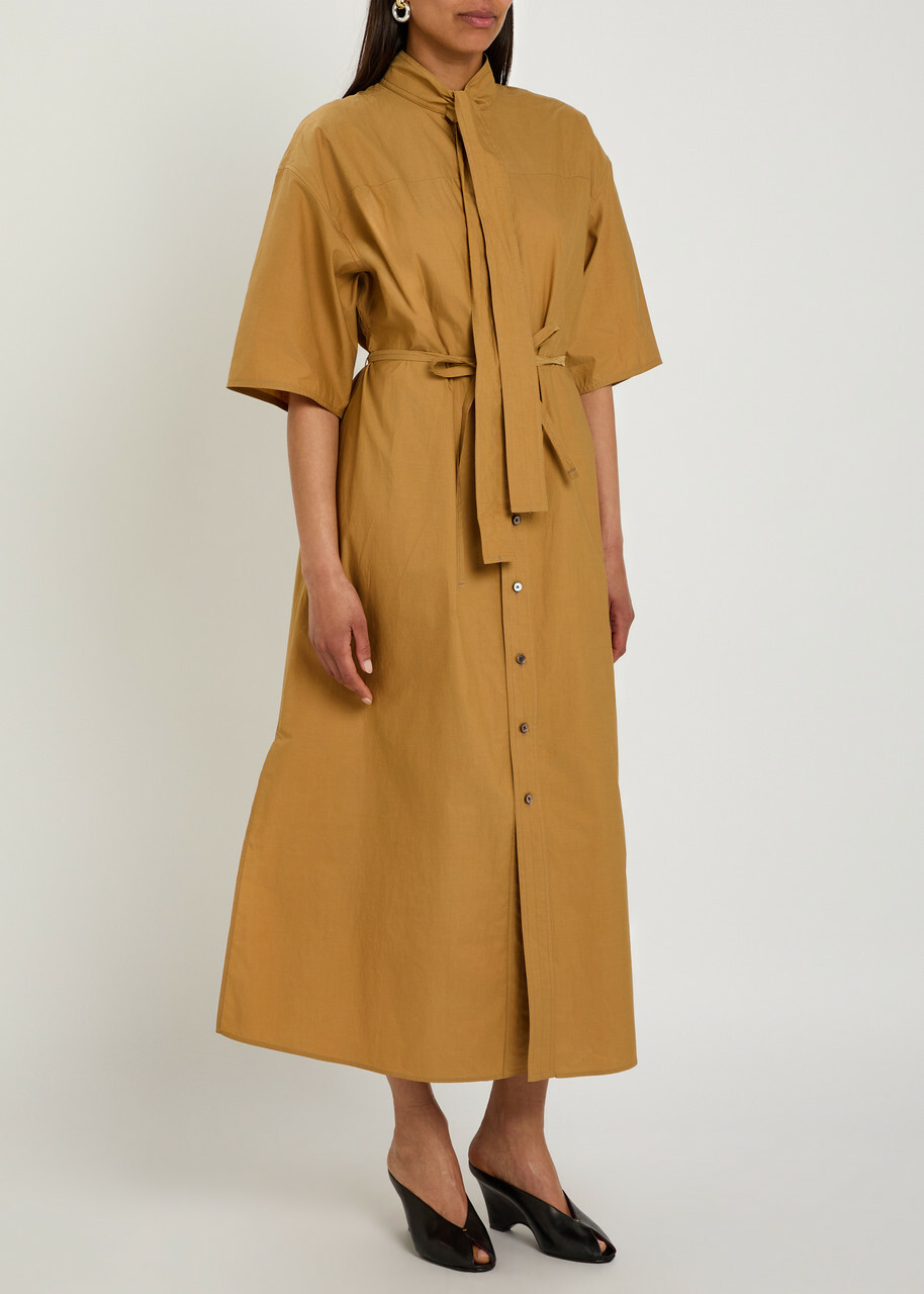 Lemaire Reversible Belted Cotton and Silk-blend Midi Dress Light Brown