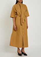 Lemaire Reversible Belted Cotton and Silk-blend Midi Dress Light Brown