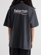 Balenciaga - Oversized Logo-Embroidered Cotton-Jersey T-Shirt - Black