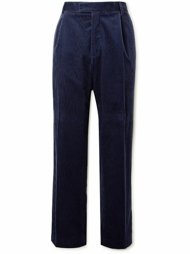 Photo: Mr P. - Tapered Pleated Cotton and Cashmere-Blend Corduroy Trousers - Blue