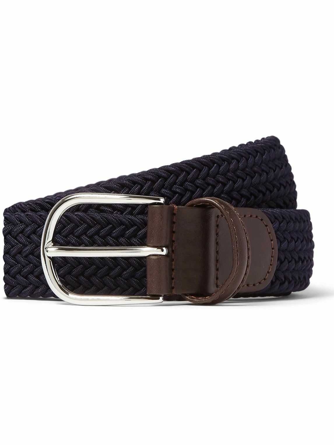 Anderson's - 3.5cm Leather-Trimmed Woven Elastic Belt - Green Anderson's