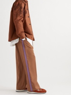 VALENTINO - Wide-Leg Striped Wool and Mohair-Blend Trousers - Brown