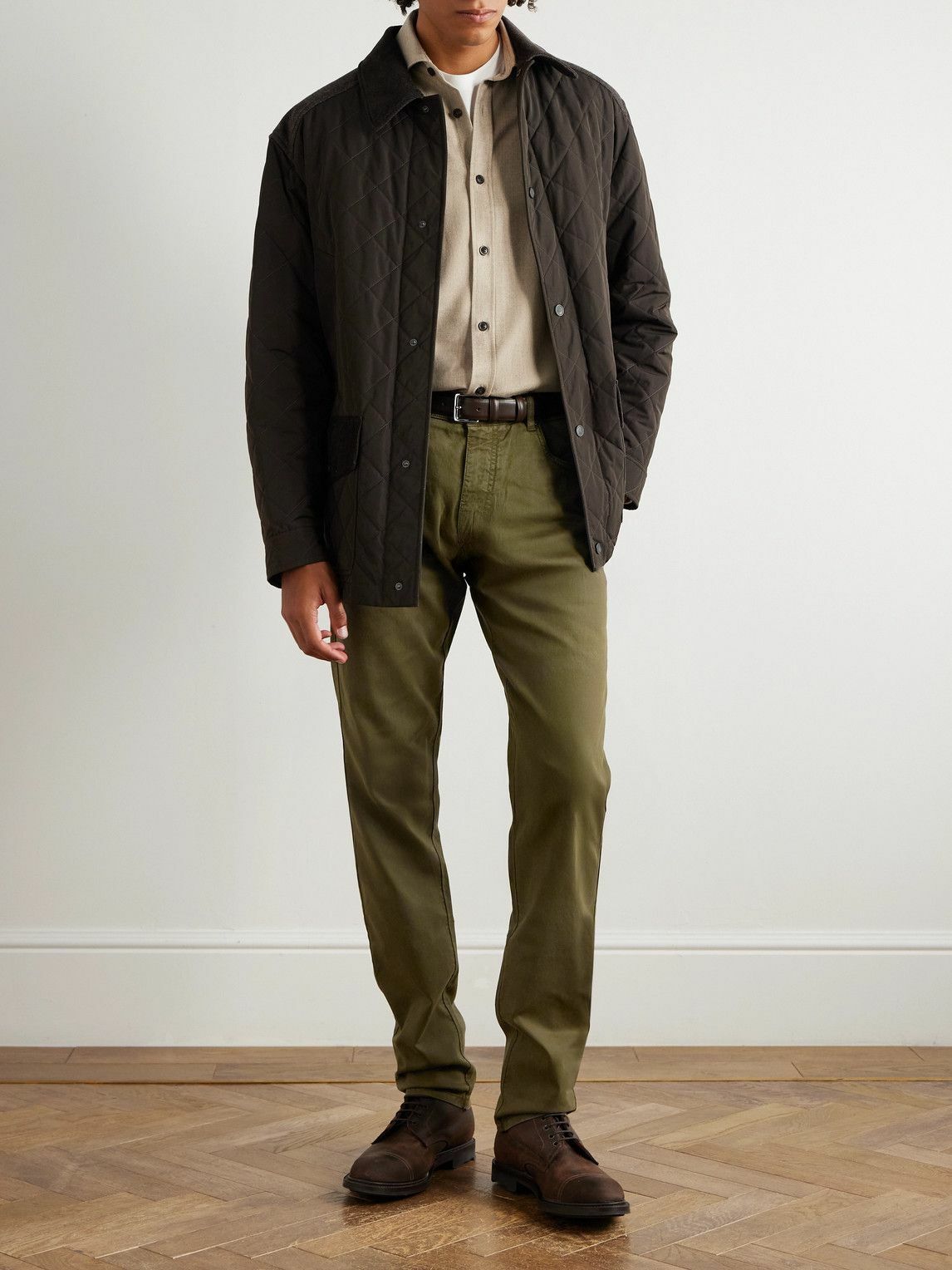 Purdey - Slim-Fit Straight-Leg Cotton-Blend Twill Trousers - Green
