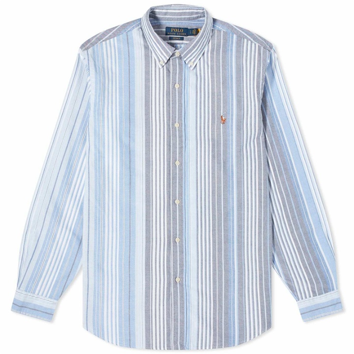 Photo: Polo Ralph Lauren Men's Stripe Button Down Oxford Shirt in Blue Multi