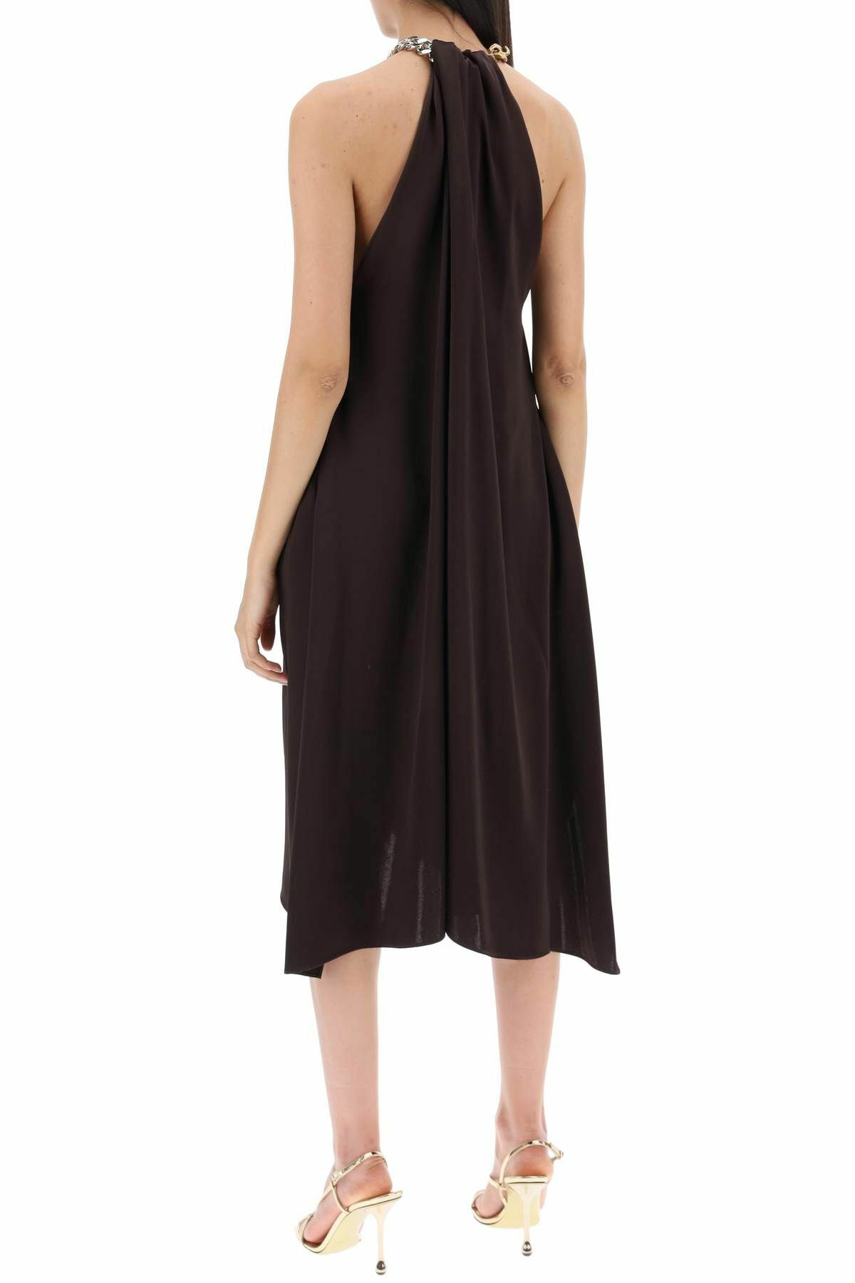 STELLA McCARTNEY satin midi dress with chain detail Brown