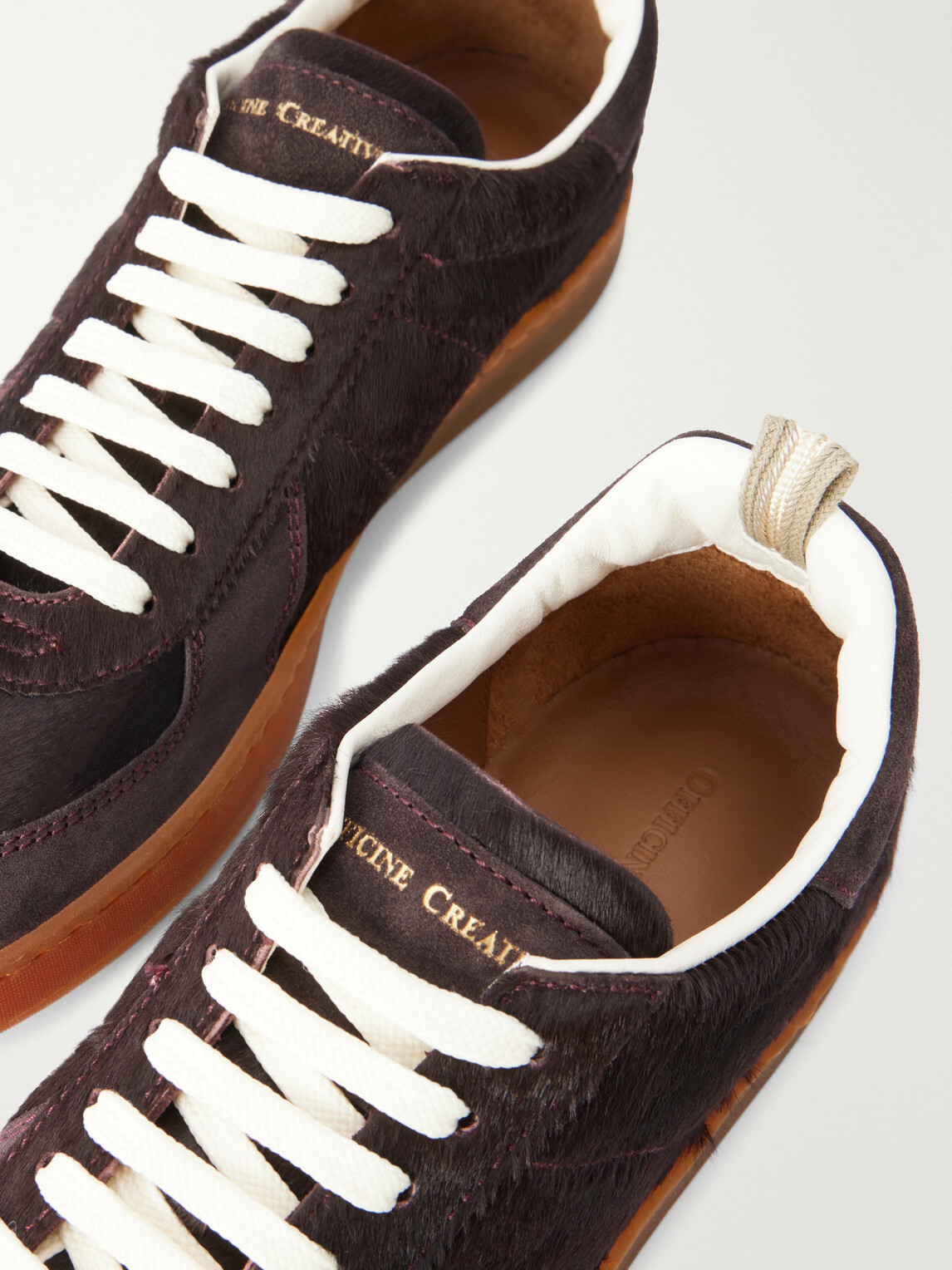 Officine Creative - Militia 002 Suede-Trimmed Calf Hair Snakers - Burgundy