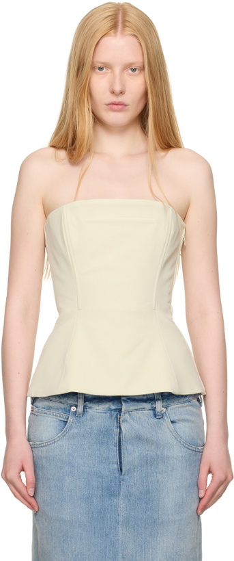 Photo: Jean Paul Gaultier SSENSE Exclusive Beige Topstitching Corset Top
