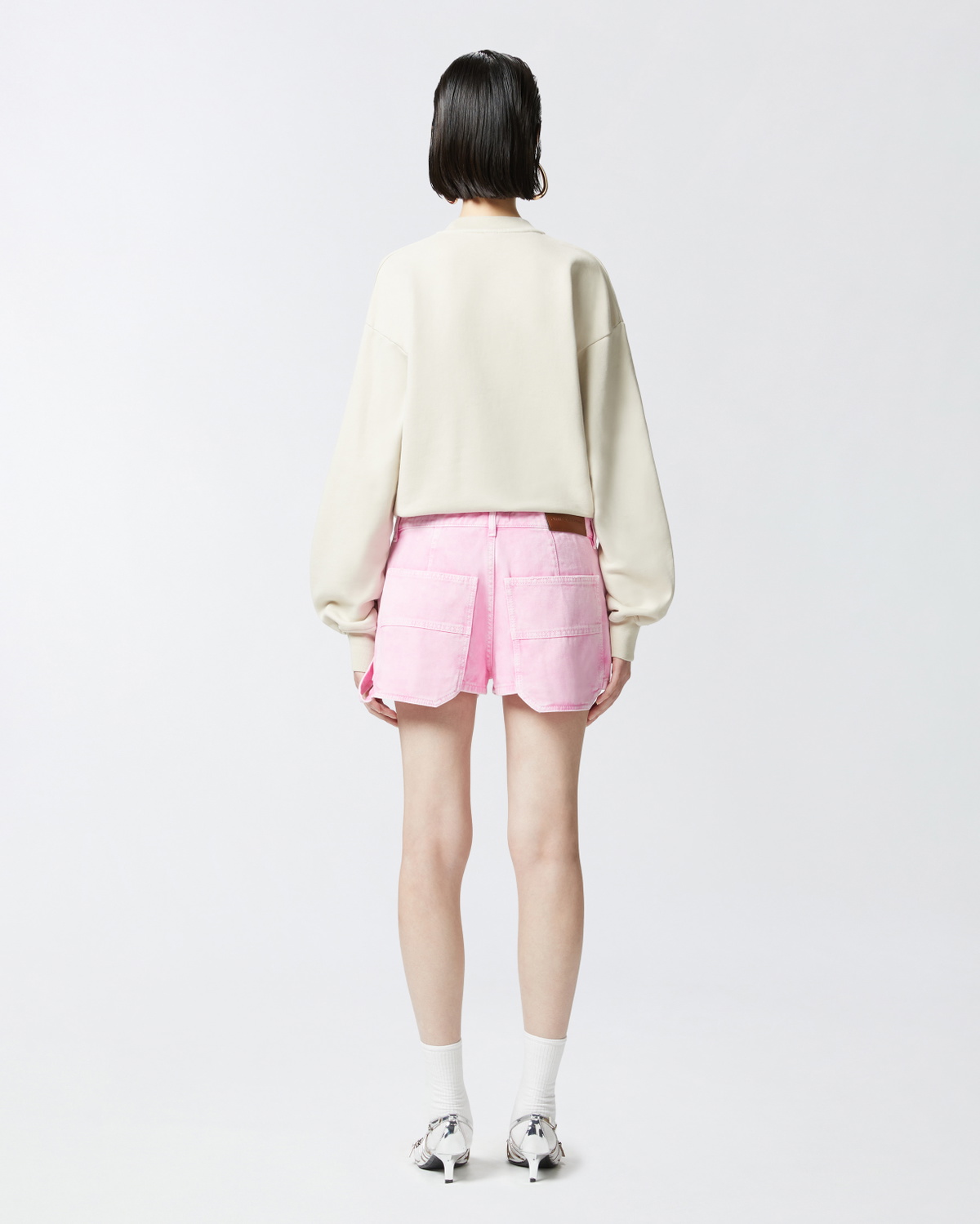 Pinko Workwear Style Shorts In Cotton Bull Lilac Chiffon