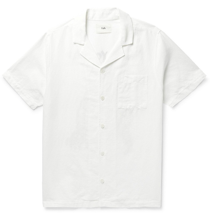 Photo: Folk - Daniel Johnston Camp-Collar Printed Linen Shirt - White