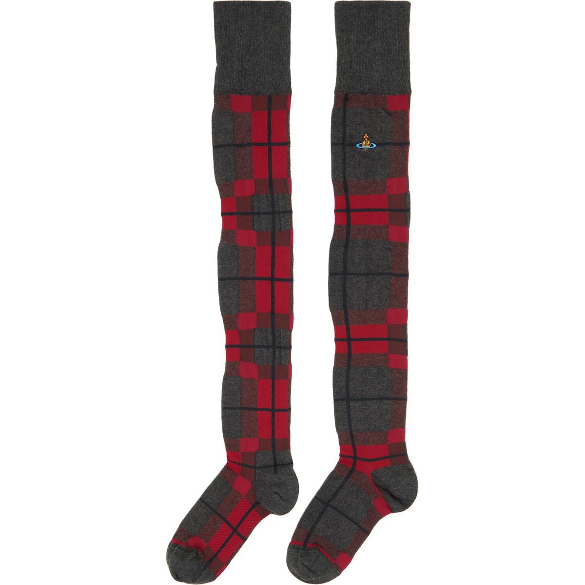 Vivienne Westwood Gray & Red Locharron Over The Knee Socks