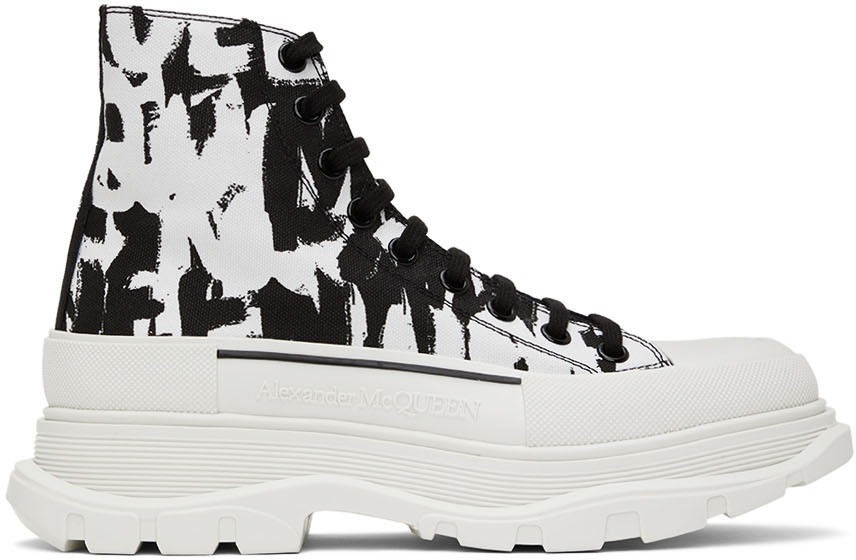 Alexander McQueen Black & White Graffiti Tread Slick Sneakers Alexander ...