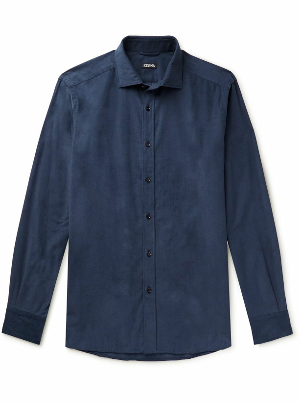 Photo: Zegna - Cutaway-Collar Cotton-Corduroy Shirt - Blue