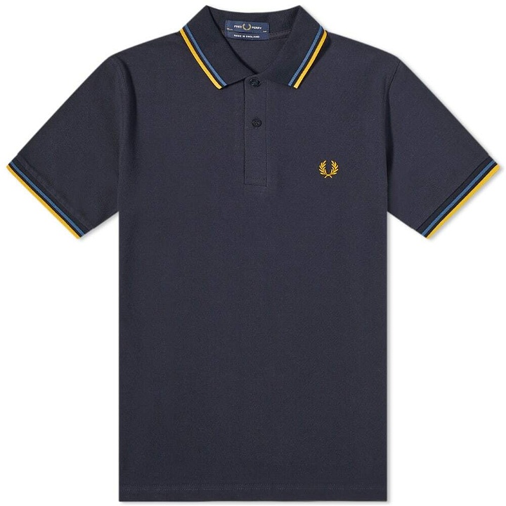 Photo: Fred Perry Authentic Men's Twin Tipped Polo Shirt in Navy/Blue And Gold
