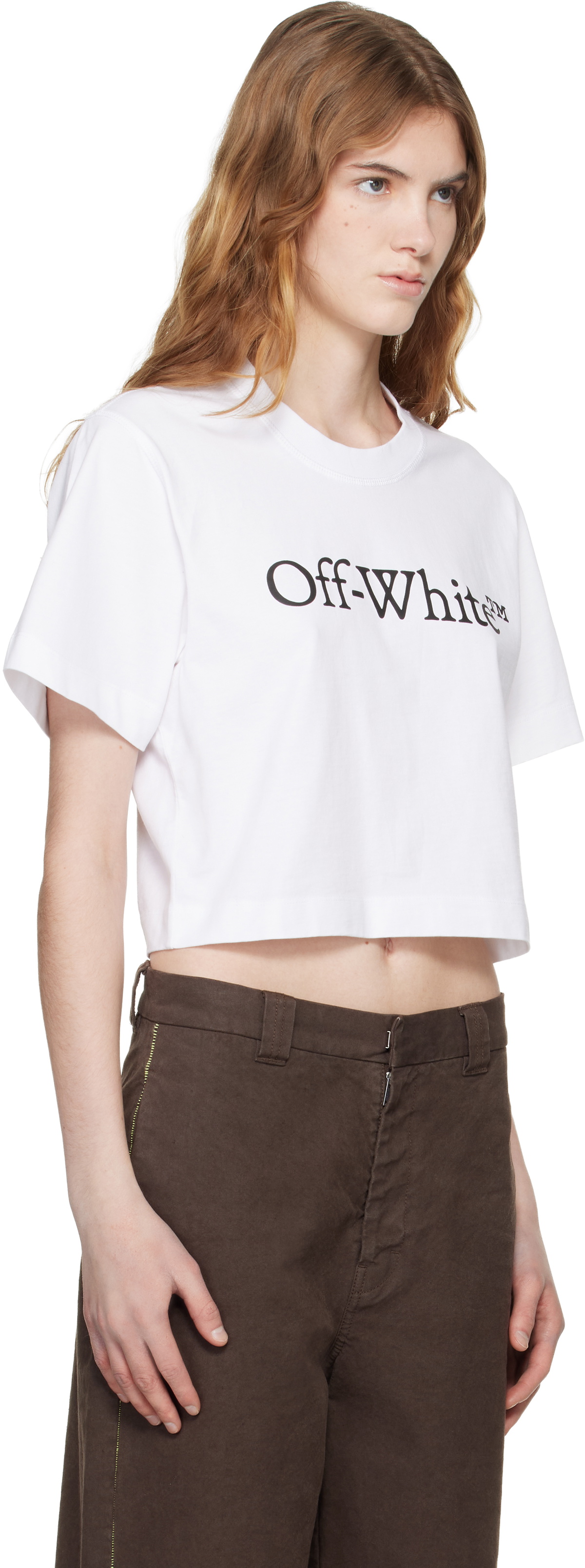 Off-White White Big Logo Bookish Crop T-shirt