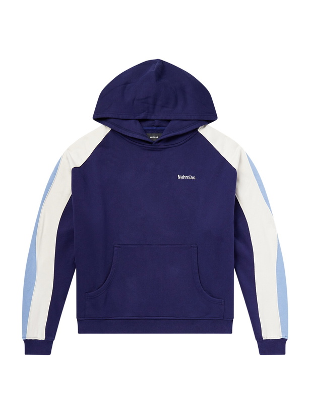 Photo: NAHMIAS - Ollie Logo-Embroidered Cotton-Jersey Hoodie - Blue