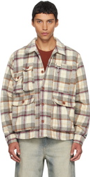 Reese Cooper Gray & Beige Milled Flannel Cargo Button Down Shirt