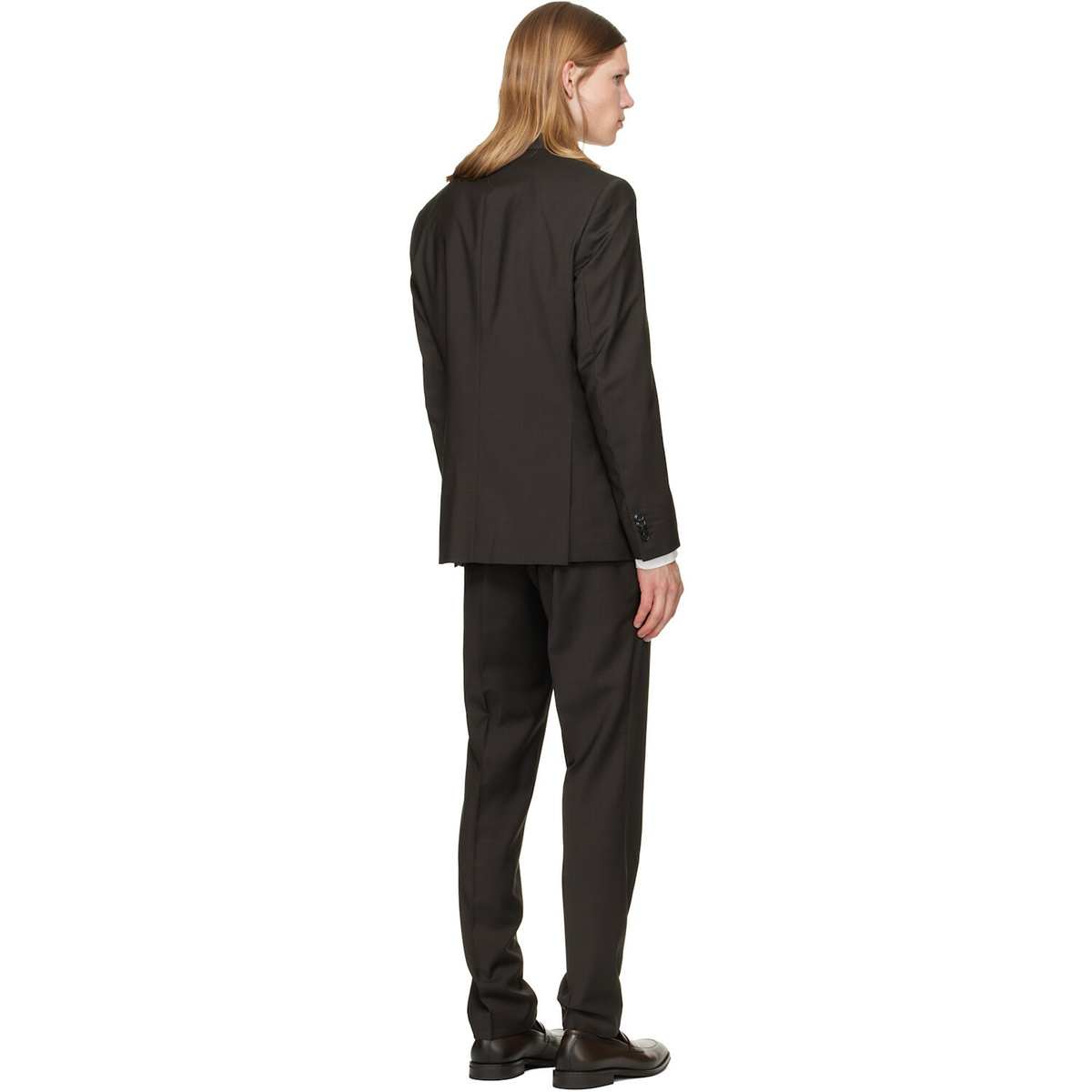 BOSS Brown Two-Piece Slim-Fit Wool Suit