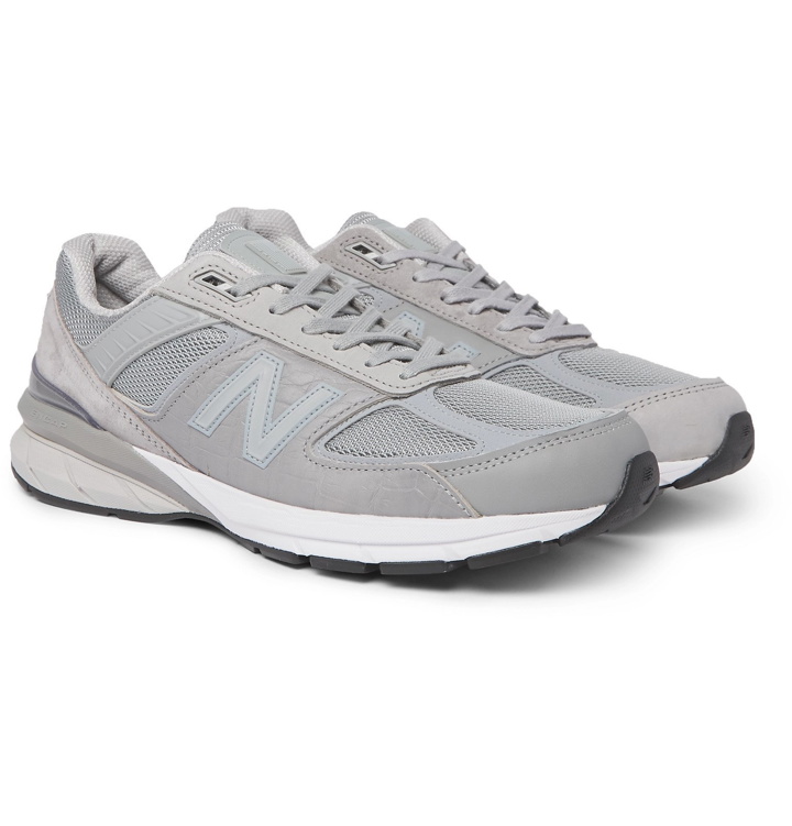 Photo: New Balance - Engineered Garments 990v5 Croc-Effect Leather, Suede, Nubuck and Mesh Sneakers - Unknown