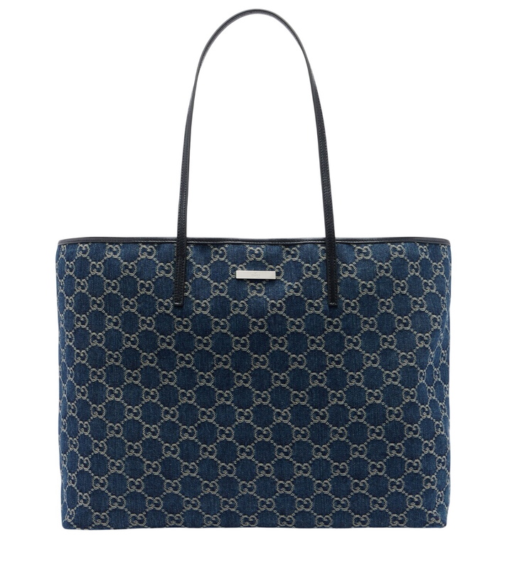 Photo: Gucci Essence Large leather-trimmed denim tote bag