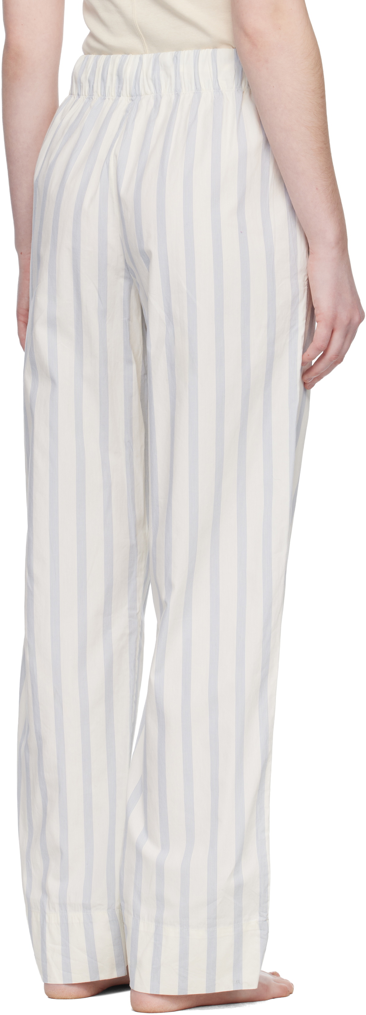 Tekla Off-White & Blue Poplin Pyjama Pants